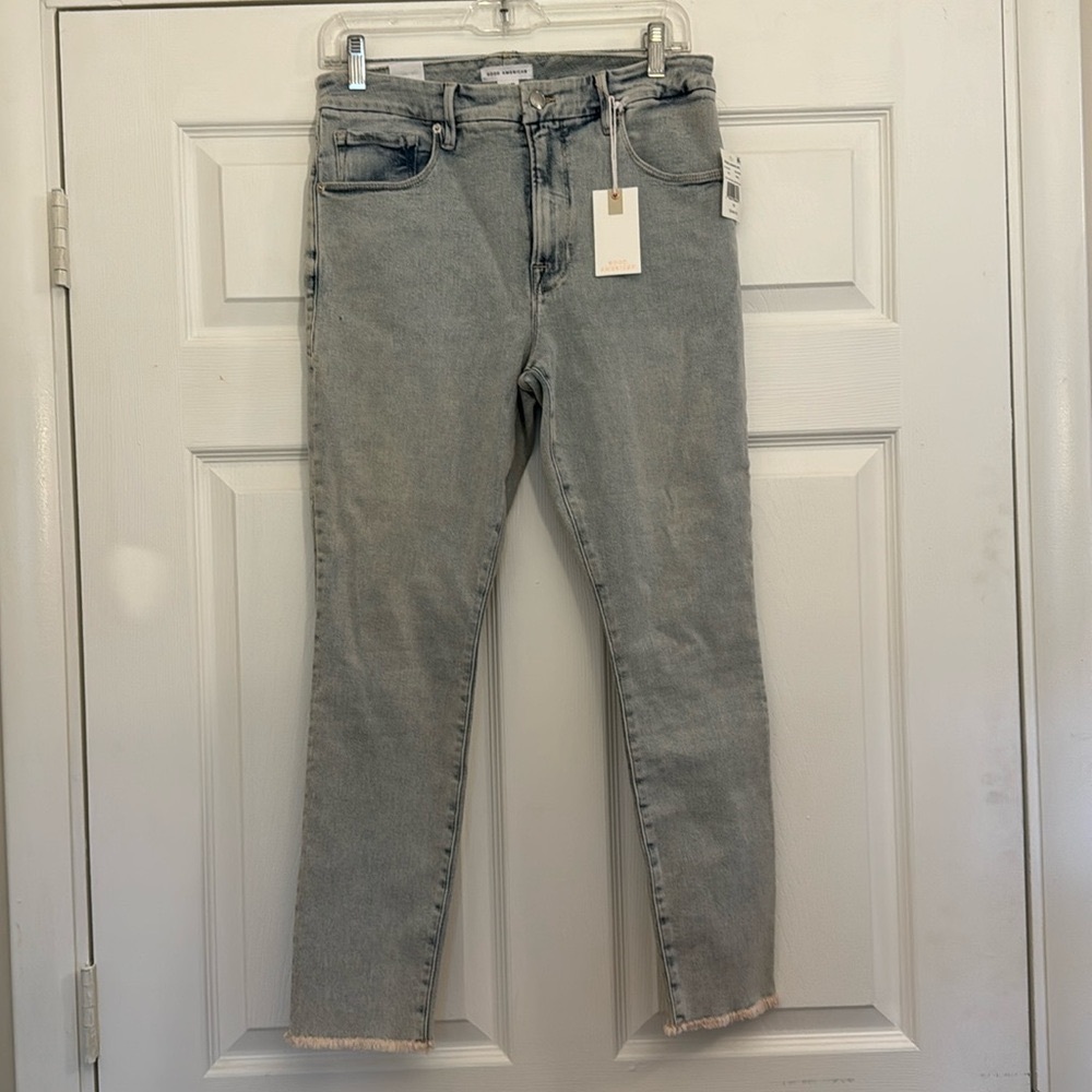 Good American Good Legs Crop long fray hem jeans- Size 12